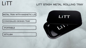 Litt Stash Metal Rolling Tray with Magnetic Rolling Lid - Large (BLACK)