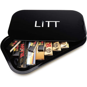 Litt Stash Metal Rolling Tray with Magnetic Rolling Lid - Large (BLACK)